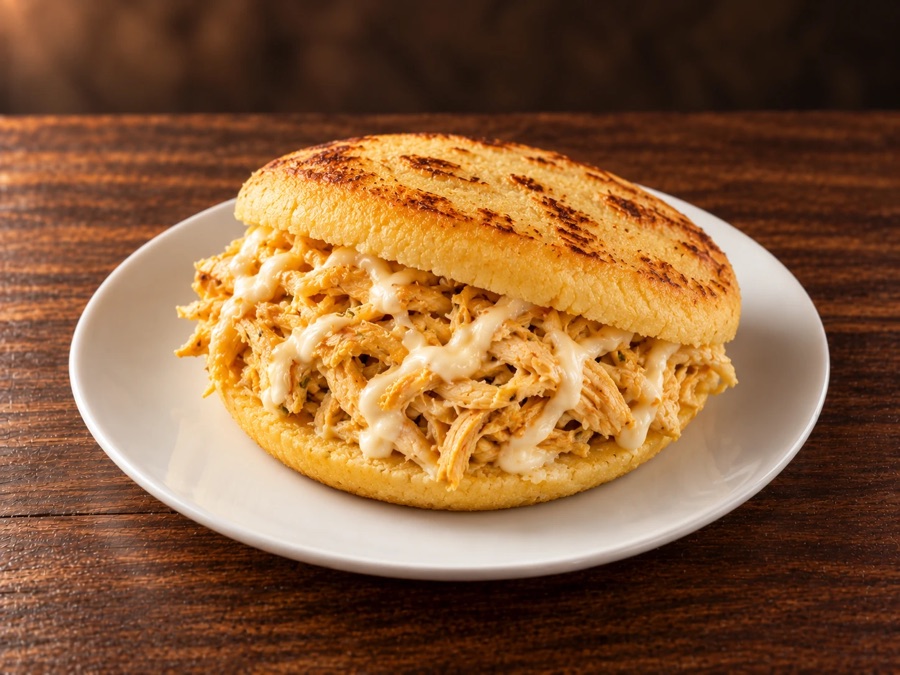 Arepa rellena de pollo y queso