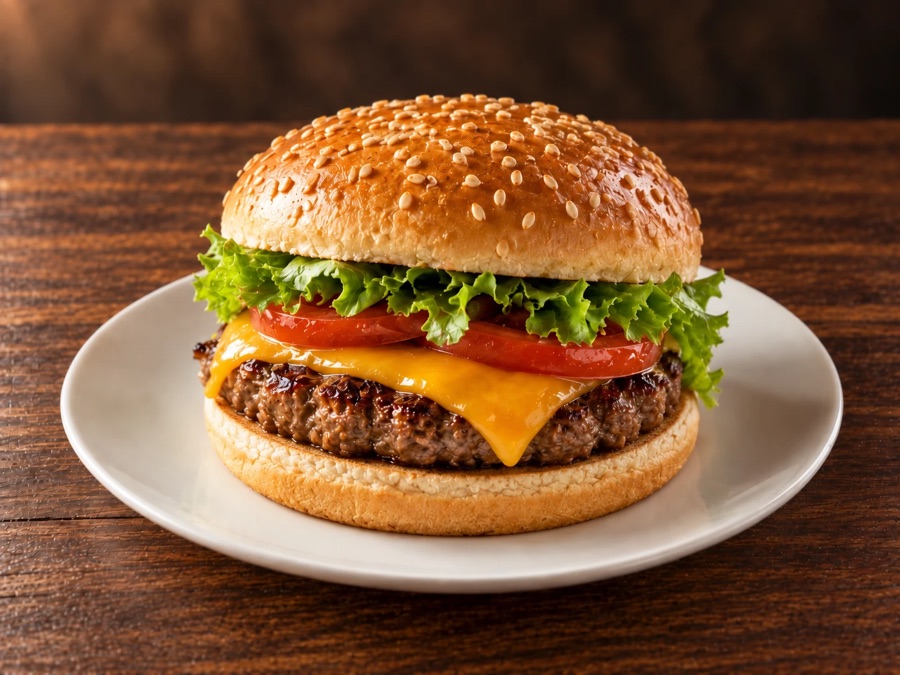 Hamburguesa casera con queso, lechuga y tomate